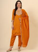 Vichitra Silk Orange Traditional Wear Embroidery Work Readymade Kurti Set